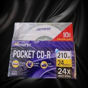 Memorex 10 Pack Slim Jewel case Pocket CD-R (210MB/24Min./ 24x Multi Speed) T29